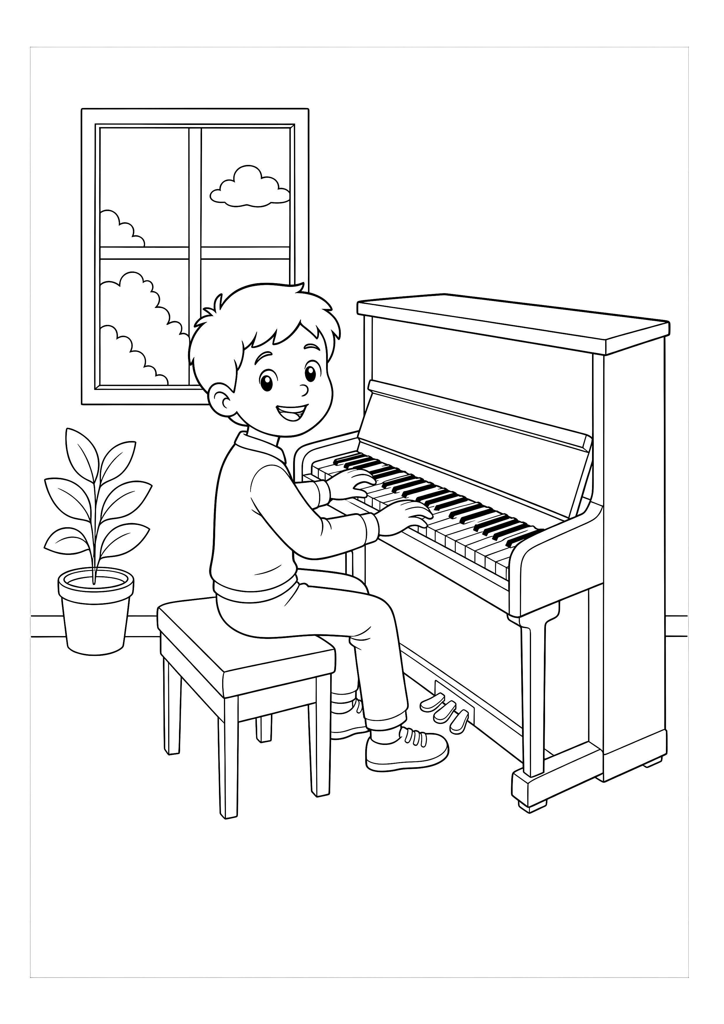 Kind spielt Klavier: Ein Kind sitzt richtig am Klavier und spielt mit beiden Händen.