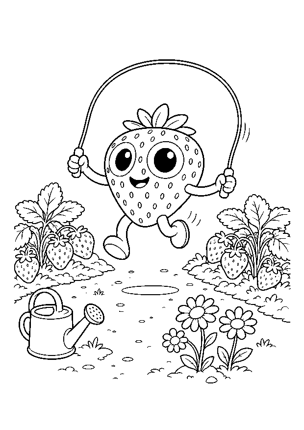 Bibi springt Seil: Bibi springt auf einem Gartenweg zwischen Blumen Seil.