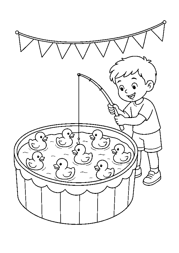Entenangeln auf der Kirmes: Ein Kind angelt eine Spielzeugente aus dem Wasserbecken.