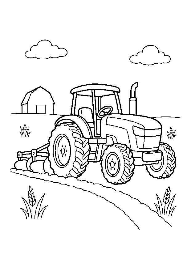 Traktor auf dem Acker: Ein kräftiger Traktor zieht einen Pflug über einen weiten Acker.