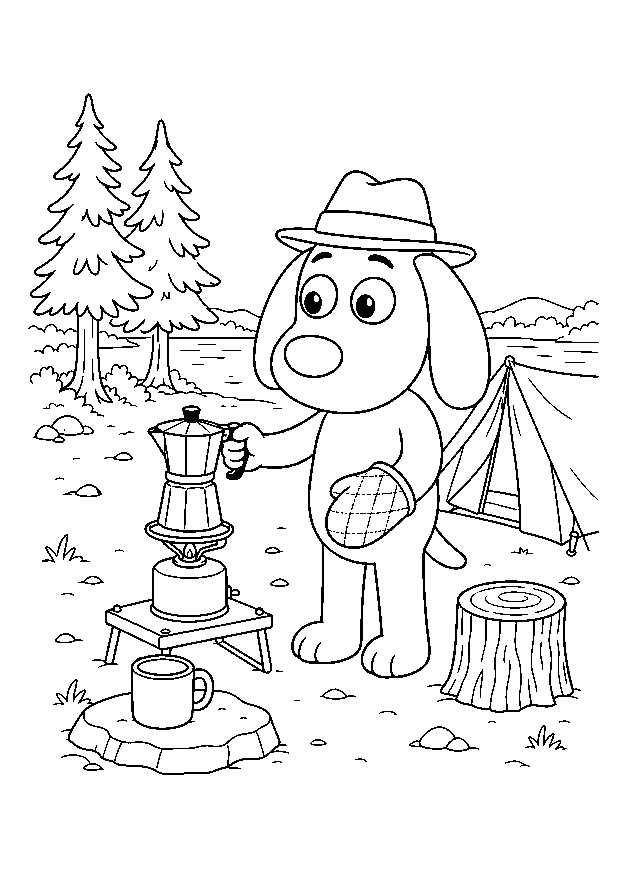 Herbert kocht Kaffee am Zelt: Herbert bereitet mit einer Mokkakanne ein Campingfrühstück vor seinem Zelt zu.