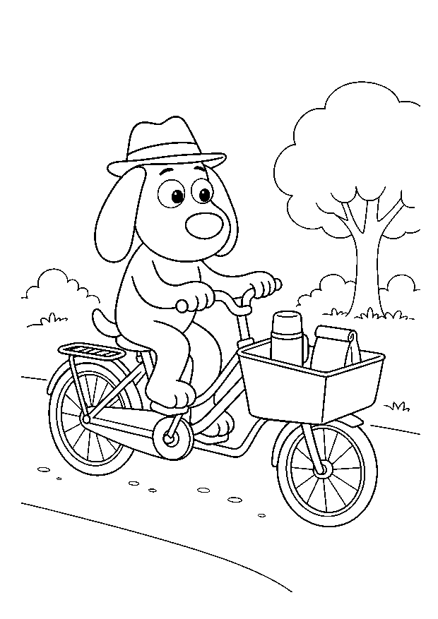Herbert auf dem Lastenrad: Herbert fährt mit Thermoskanne und Tüte durch den Park.