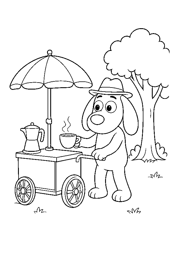 Herberts Kaffeewagen im Park: Herbert schenkt an einem kleinen Wagen unter dem Sonnenschirm aus.