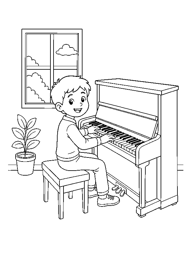 Kind spielt Klavier: Ein Kind sitzt richtig am Klavier und spielt mit beiden Händen.