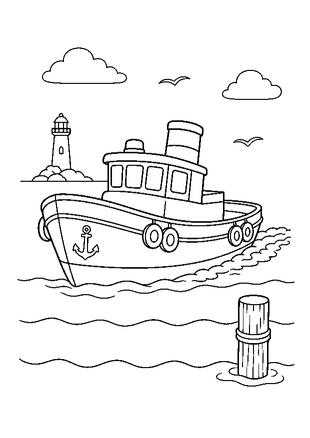 Schlepper im Hafen: Ein robuster Schlepper fährt zwischen ruhigen Wellen in die Hafeneinfahrt.