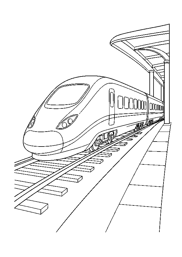 Schnellzug kommt am Bahnsteig an: Ein stromlinienförmiger Hochgeschwindigkeitszug erreicht einen modernen Bahnsteig.
