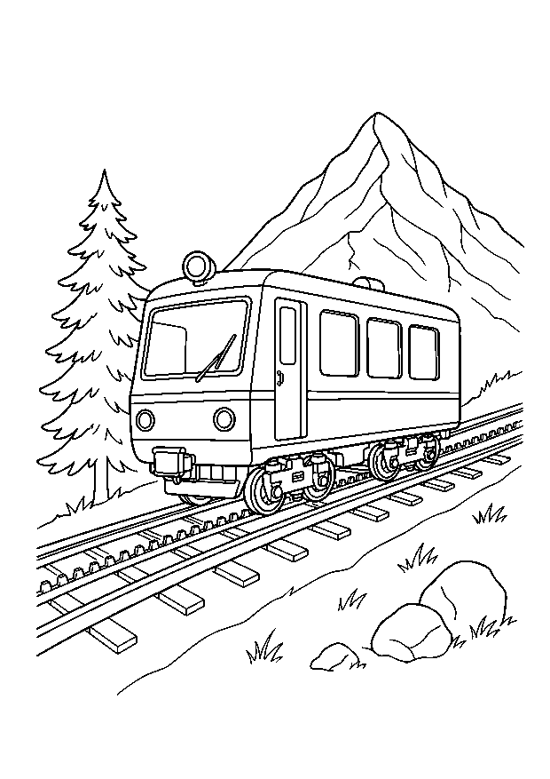 Bergbahn steigt zum Gipfel: Eine kompakte Zahnradbahn steigt zwischen Tanne und Berggipfel bergauf.