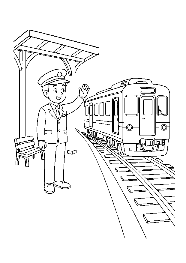 Abschied am kleinen Bahnhof: Ein Schaffner winkt einem kurzen Regionalzug am leeren Bahnsteig zu.