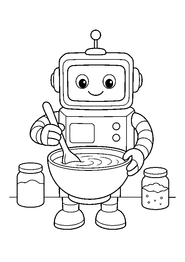 Küchenroboter rührt Teig: Ein kastenförmiger Küchenroboter rührt Teig in einer großen Schüssel.